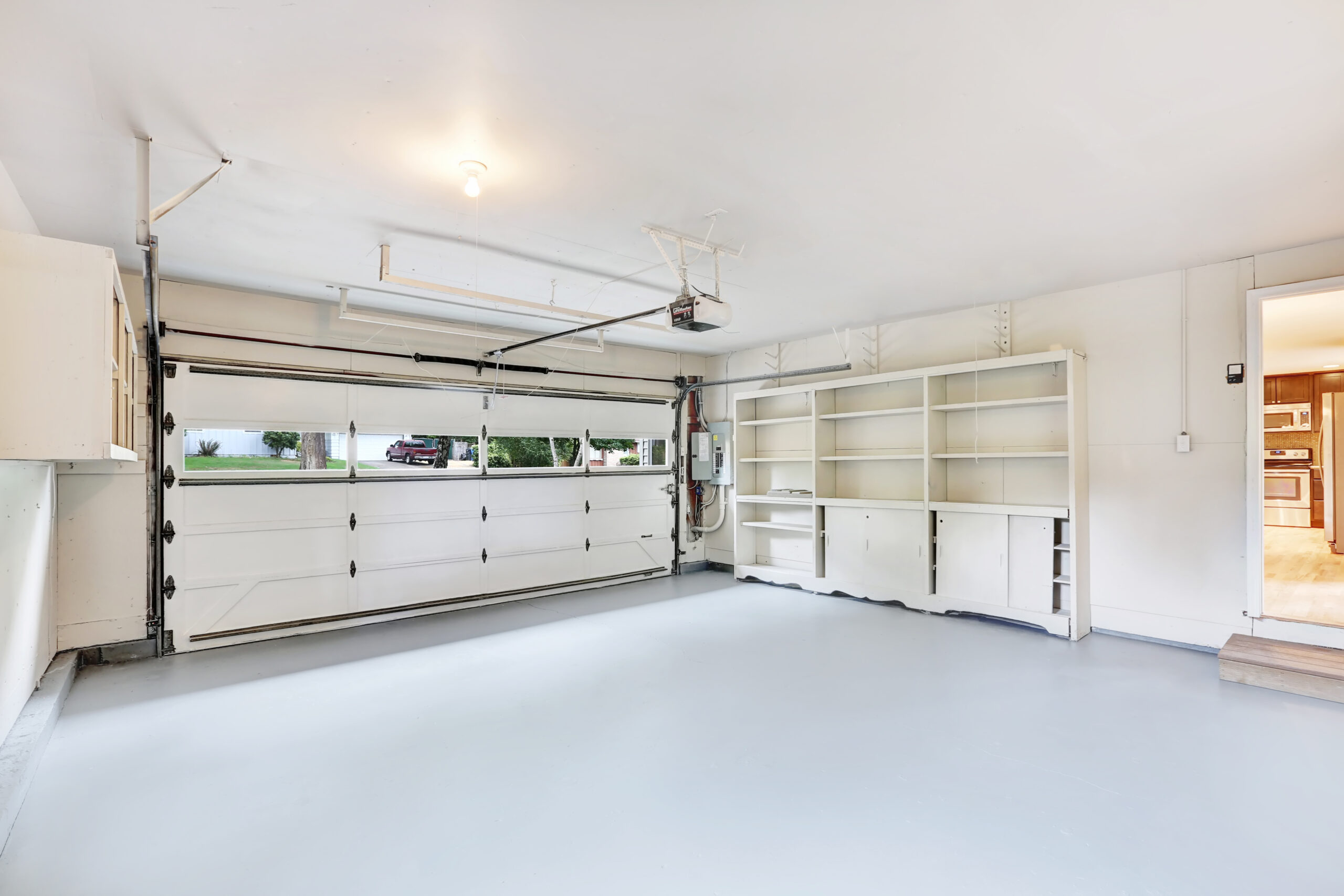 Empty garage interior in American house. Northwest USA